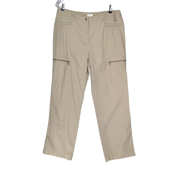 J Jill Pants Size 16 Tan Khaki Beige Cargo Zip pockets Lightweight Cotton Eyelet - Picture 1 of 15